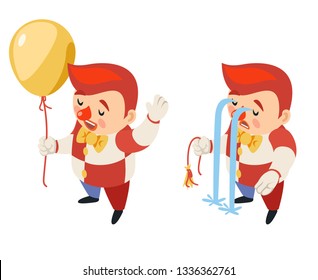 Burst balloon isometric circus party fun sad carnival river of tears clown funny cry blow up performance character isolated icon 3d flat design vector illustration