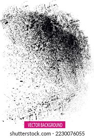 a burst of black sand. Black grainy texture isolated on white background. Dust overlay. Dark noise granules, black Sandbursts