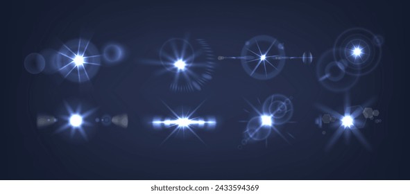 Burst Of Blue Energy Explode, Realistic 3d Vector Radiant Glare, Sunlight Beams or Lens, Effect. Glowing, Starlight