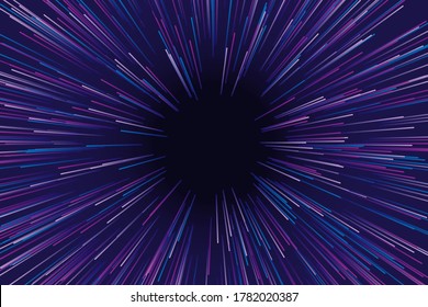 Burst blue purple pink with deep hole in center futuristic abstract energy design. Creative wallpaper. Fantastic sunburst pattern. Motion and explosion. Sun beam ray radial festive vector background