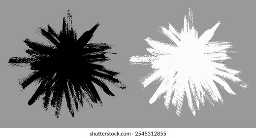 Vector de trazo de pincel de ráfaga. Cuadros de texto de explosión en blanco y negro. Elementos de diseño Grunge. Formas espinosas pintadas