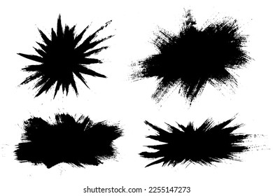 Burst brush strokes vector set. Exploding shape of painted text boxes. painted explosion collection. Grunge design elements. Dirty distress texture