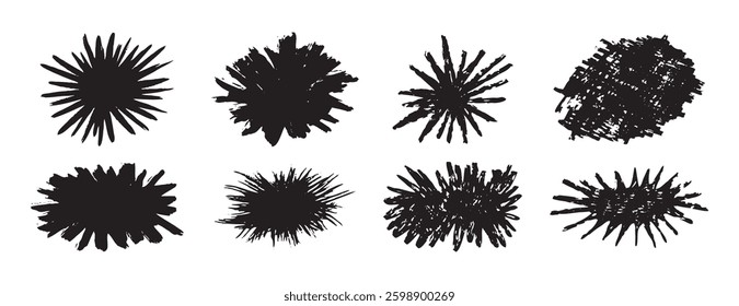 burst brush strokes vector set. grunge exploding shape text boxes. dirty distress texture shape set. Vector illustration