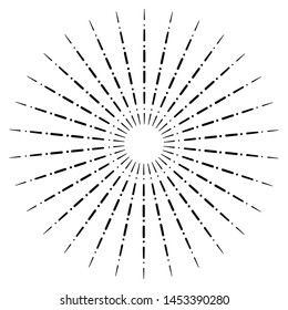 Burst from circles. Abstract dotted surface. Background with colored particles. Retro, vintage, hipster starburst