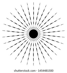Burst from circles. Abstract dotted surface. Background with colored particles. Retro, vintage, hipster starburst