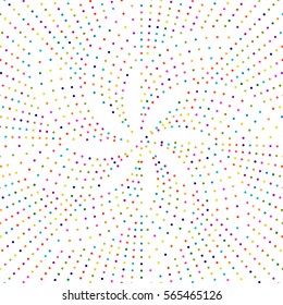 Burst from circles. Abstract dotted surface. Background with colored particles. Retro, vintage, hipster style starburst