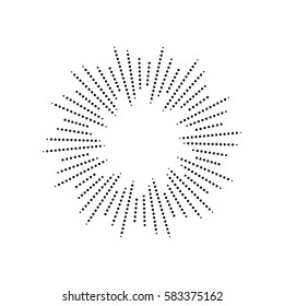 Burst from circles. Abstract dotted surface. Background with colored particles. Retro, vintage, hipster style starburst