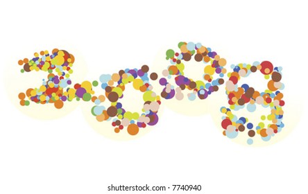 Burst of colorful bubbles forming number 2008 - concept illustration for celebration, new year etc.