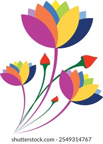 A Burst of Colorful Flower Art with Intricate Patterns and Blooming Elegance