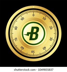 Burst (BURST) cryptocurrency safe lock. Eps10 vector illustration isolated on black background.