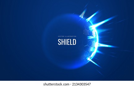 Burst dome light in abstract futuristic light style. Bubble shield for show power. Element or template for text isolated on a blue background