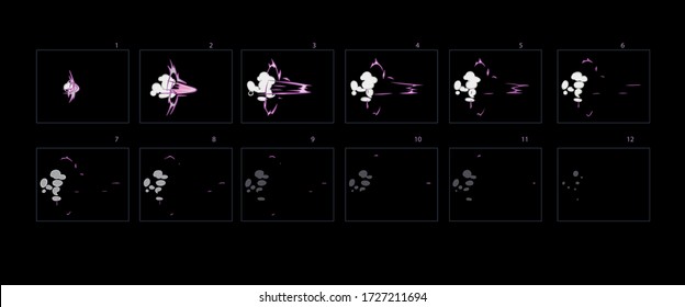 Burst explosion animation . Sprite sheet of firework effect animation for games, cartoon or animation. Thunderbolt animation – Vector
