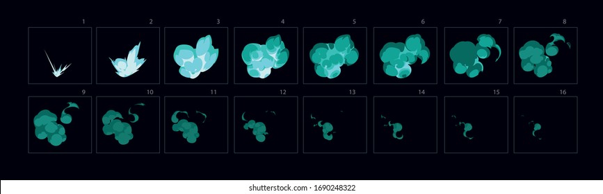 Burst explosion Loop Animation. Animation of explosion. Sprite sheet for game or cartoon or animation. 2d flash classic animation smoke effect. - Vector
