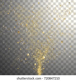 burst festive gold confetti on a transparent background