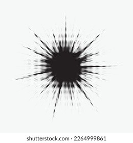 Burst Halftone light effect. Glowing light burst. Abstract grunge halftone dots background. Vector illustration.