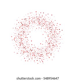 Burst from hearts. Frame halftone effect. Red dots on white background. Red and white Sunburst background. Abstract dotted surface. Retro, vintage, hipster style