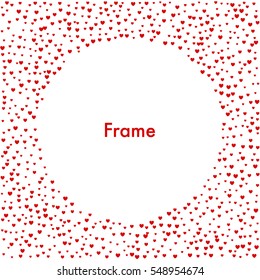 Burst from hearts. Frame halftone effect. Red dots on white background. Abstract dotted surface. Retro, vintage, hipster style