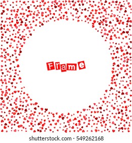 Burst from hearts. Frame halftone effect. Red dots on white background. Abstract dotted surface. Retro, vintage, hipster style