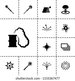 Burst icon. collection of 13 burst filled icons such as sparklers, fireworks, dynamite, explosion, smoking can. editable burst icons for web and mobile.