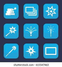 Burst icon. set of 9 filled burst icons such as sparklers, sparkler, fireworks, burst, dynamite, explosion