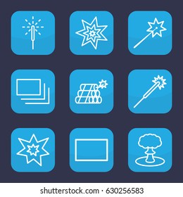 Burst icon. set of 9 outline burst icons such as sparklers, sparkler, fireworks, burst, dynamite