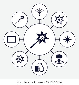 Burst icons set. set of 9 burst filled icons such as sparklers, fireworks, burst, explosion