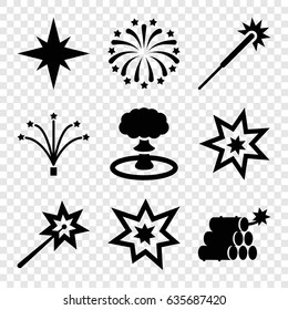 Burst icons set. set of 9 burst filled icons such as sparklers, fireworks, dynamite