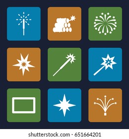 Burst icons set. set of 9 burst filled icons such as sparklers, sparkler, fireworks, burst, dynamite, explosion