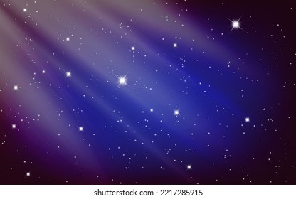 Explosión de luz en el espacio. Cielo estelar nocturno y galaxia roja azul brillante, cartel horizontal de fondo. ilustración de la manera y el universo lechosos.