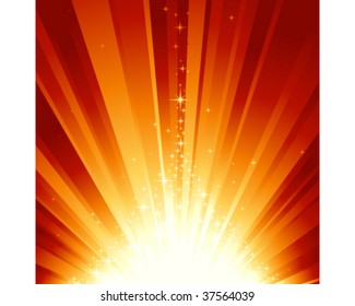 Burst of light and stars forming a stylized Christmas tree. 7 global colors, background controlled by 1 linear gradient. Artwork grouped and layered.