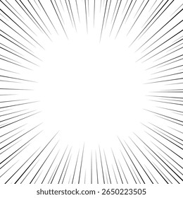 Uma explosão de linhas irradiando do centro, criando um efeito dinâmico e energético. O fundo é branco, enfatizando as linhas que criam uma sensação de movimento e emoção.