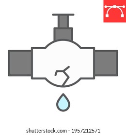 Burst oil pipe color line icon, water leak and oil industry, burst pipe vector icon, vector graphics, editable stroke filled outline sign, eps 10