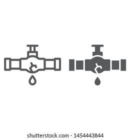 Burst oil pipe line and glyph icon, crack and plumber, oil leak sign, vector graphics, a linear pattern on a white background, eps 10.