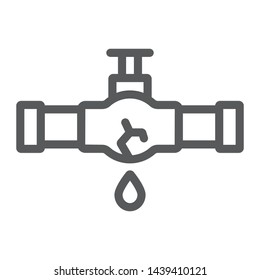 Burst Oil Pipe Line Icon, Crack And Plumber, Oil Leak Sign, Vector Graphics, A Linear Pattern On A White Background, Eps 10.