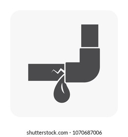 Burst Pipe And Water Leak Icon, Water Leak Is A Plumbing Problem And Need Repair By Plumber And Tool. Burst Pipe Cause By Pressure, Frozen Or Other Concussion. Vector Illustration Design Icon.