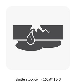 Burst Pipe And Water Leak Icon, Water Leak Is A Plumbing Problem And Need Repair By Plumber And Tool. Burst Pipe Cause By Pressure, Frozen Or Other Concusasion. Vector Illustration Design Icon.