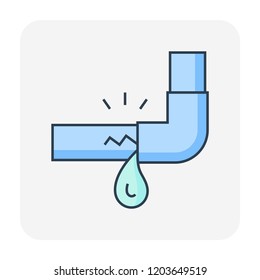 Burst Pipe And Water Leak Icon, Water Leak Is A Plumbing Problem And Need Repair By Plumber And Tool. Burst Pipe Cause By Pressure, Frozen Or Other Concussion. Vector Illustration  Design Icon.