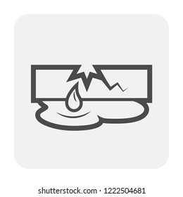 Burst Pipe And Water Leak Icon, Water Leak Is A Plumbing Problem And Need Repair By Plumber And Tool. Burst Pipe Caused By Pressure, Frozen Or Other Concussion. Vector Illustration  Design Icon.