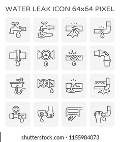 Burst Pipe And Water Leak Or Plumbing Problem And Repair Icon Such As Burst, Leaking, Noise And Frozen At Water Supply Pipe, Faucet, Valve Control, Fitting, Connector, Meter And Underground Location.