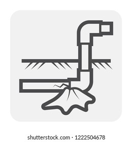 Burst Pipe And Water Leak At Underground Location, Water Leak Is A Plumbing Problem And Need Repair By Plumber And Tool. Burst Pipe Cause By Pressure, Frozen Or Other Concussion. Vector Icon Design.