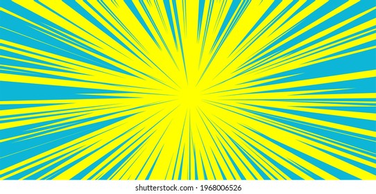burst Pop art blue and yellow comics book cartoon magazine cover. Cartoon funny retro pattern strip mock up. Vector halftone illustration. Vintage backdrop for comic superhero text, speech bubble