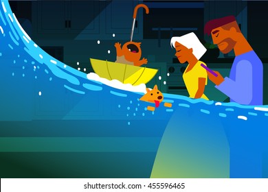 burst sewers, flood in the apartment, vector design