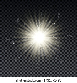 Rebrote con rayos brillantes y efecto de la lente. Estrellas brillantes. Luces de boquilla deslumbrantes y ráfagas de partículas mágicas de polvo. Ilustración del vector