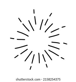 Explosión brillante explosiva monocroma garabato de arte de doodle radial aislado en fondo blanco. Ilustración cómica de arte lindo.