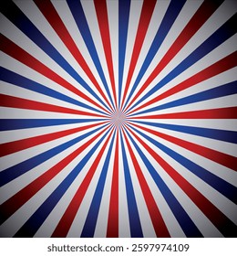 Burst star barber background with red, blue and gray stripes - vector illustration