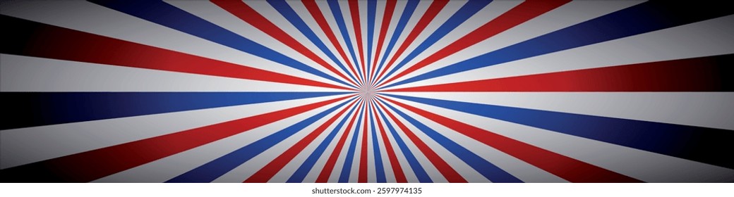 Burst star barber background with red, blue and gray stripes - vector illustration