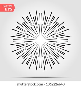 Burst of sun rays in hipster line style. Vector graphic lines of sun beams.Sun stylized geometrical pencil sketch ornament drawing for tattoo, decoration design element eps 10