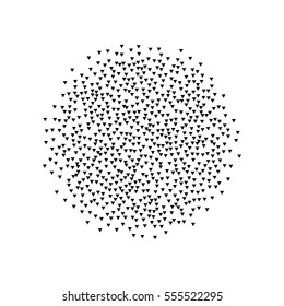 Burst from triangles. Halftone abstract dotted surface. Black dots on white background. Black and white Sunburst background. Retro, vintage, hipster style starburst.