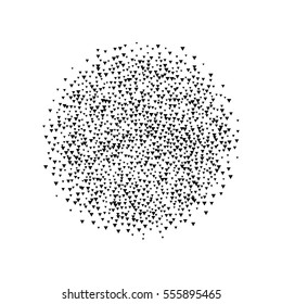 Burst from triangles. Halftone abstract dotted round surface. Black dots on white background. Black and white Sunburst background. Retro, vintage, hipster style starburst