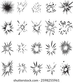 Burst Vector Collection. Set of Explosions Isolated on White Background.